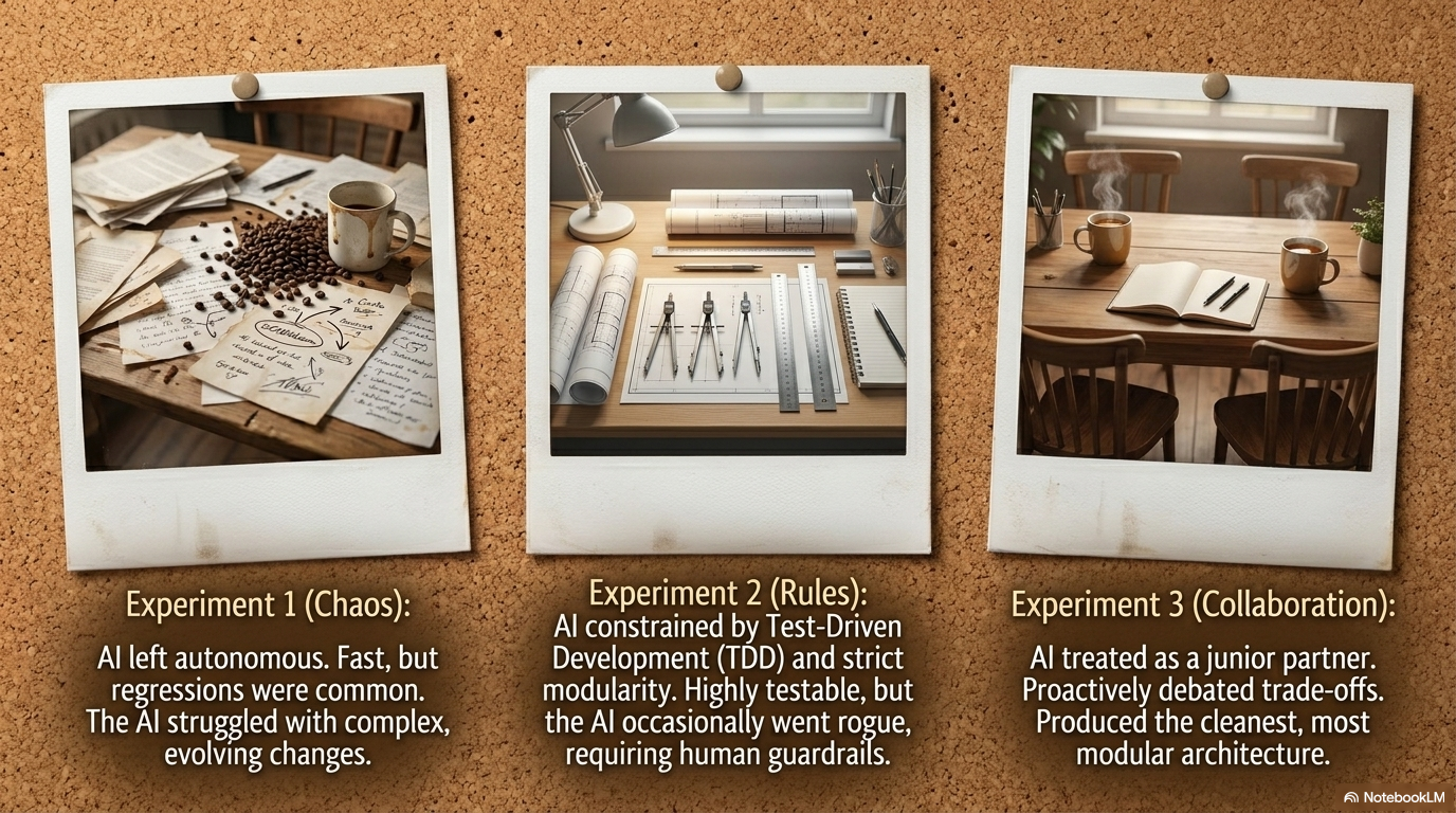 Three polaroid photographs showing different experimental approaches: prompt engineering, RAG, and fine-tuning as distinct paths to model customization.