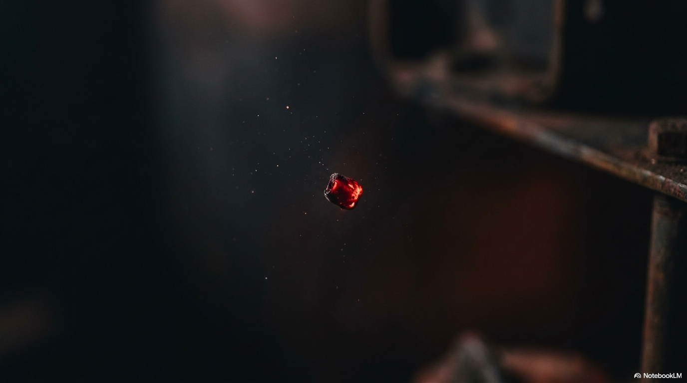 A single glowing red ember in a dark void, representing a lab's first model release.