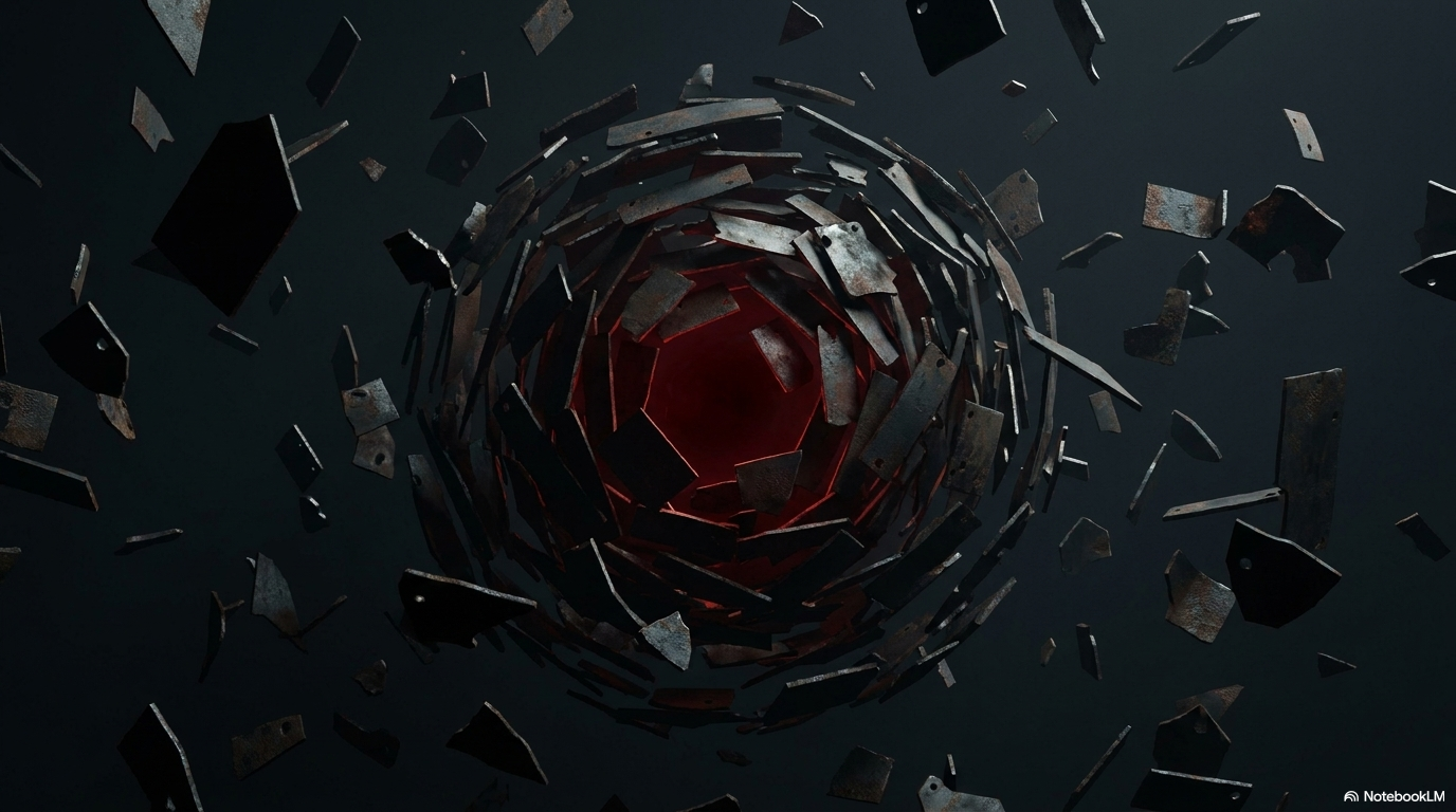 A dark spiraling vortex with a deep red core: complexity that would pull you under without a system to navigate it.