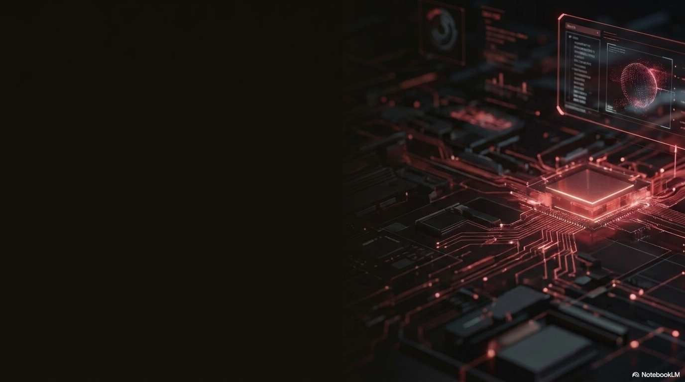 A dark circuit board viewed at an angle with glowing red signal traces running between components. HTTP and HTML carry structured requests and pages across networks much like these traces carry signals.
