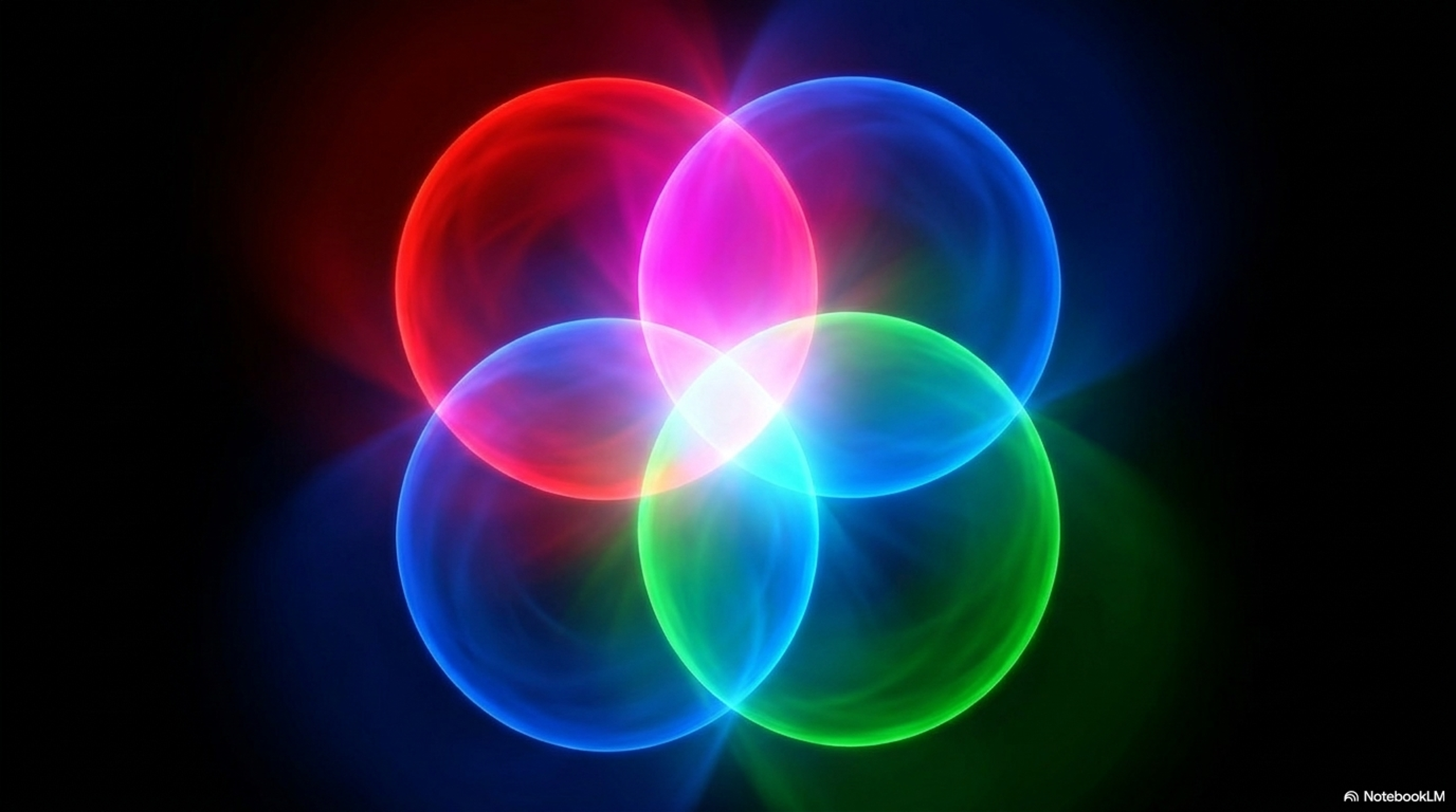 Four glowing overlapping spheres, representing evaluating a chain of steps end to end.