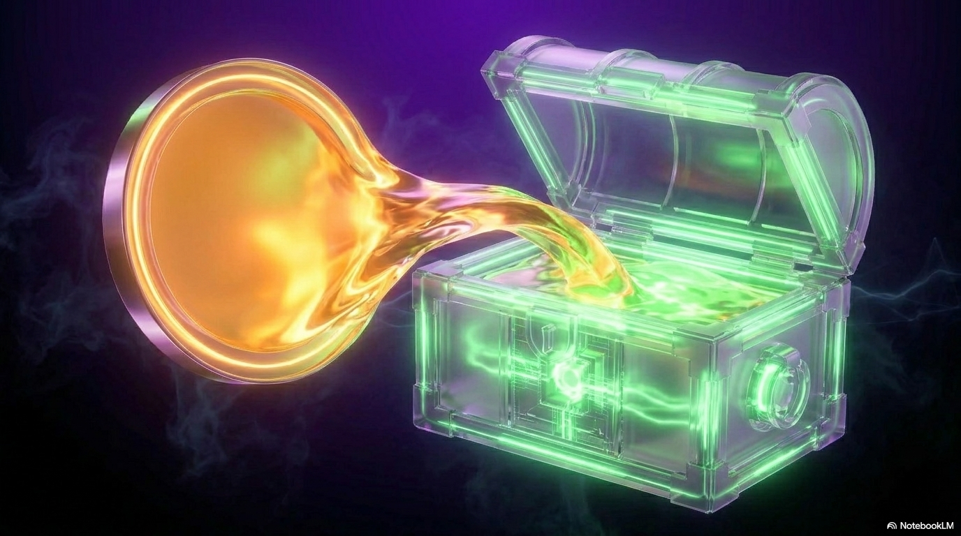 A transparent chest filling with golden energy on a dark background. No em-dashes.