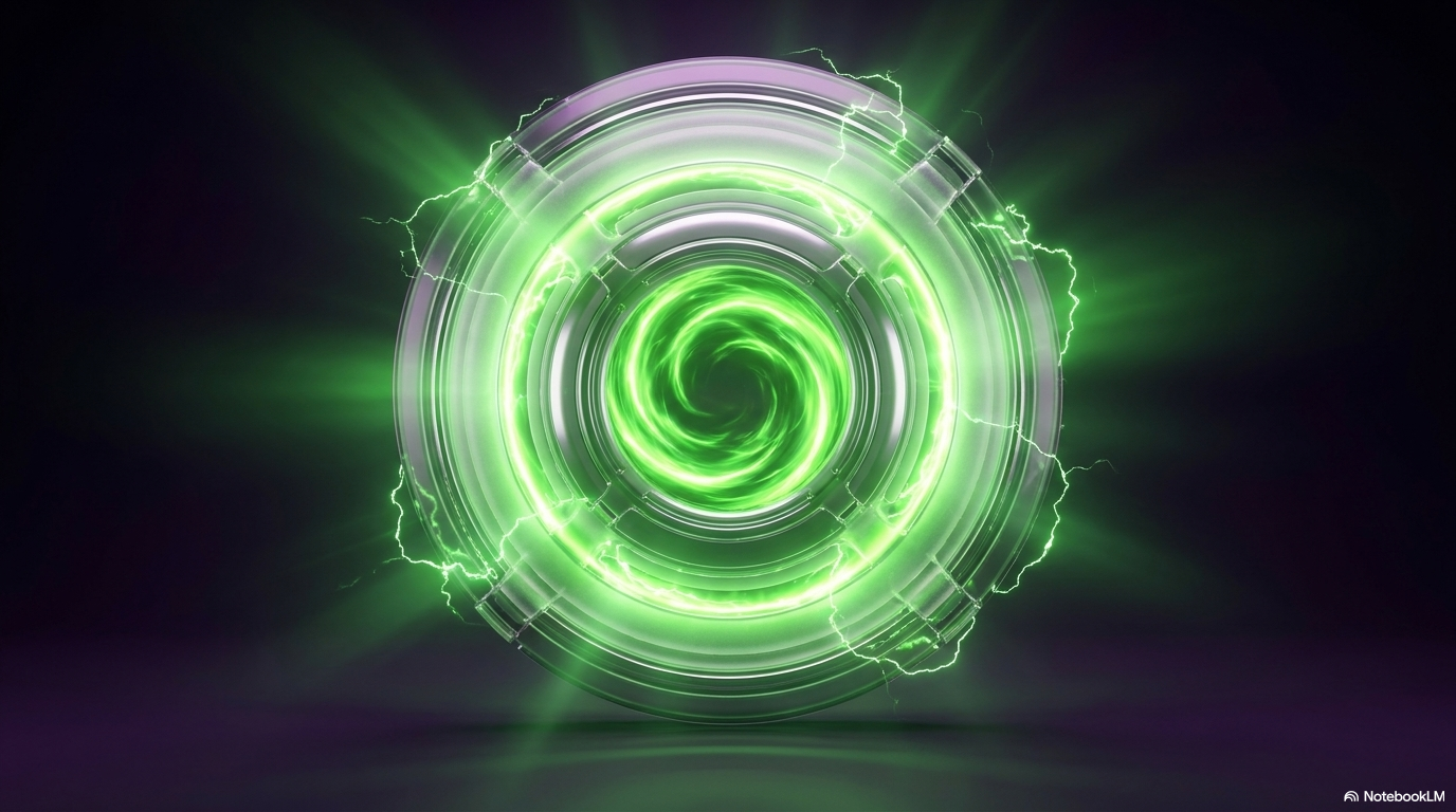 A glowing green spiral vortex with a ring of light on a dark background. No em-dashes.