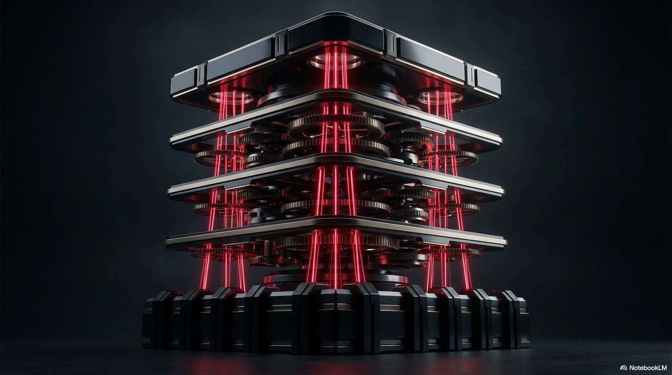 A multi-layer server block with red glowing strips, representing Amazon's own foundation model family.