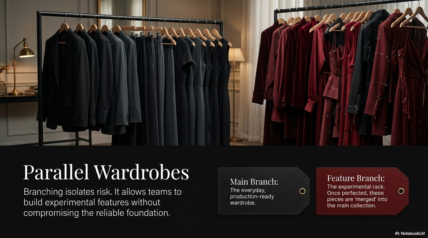 Two parallel wardrobes side by side, each arranged for a different setting. No em-dashes.